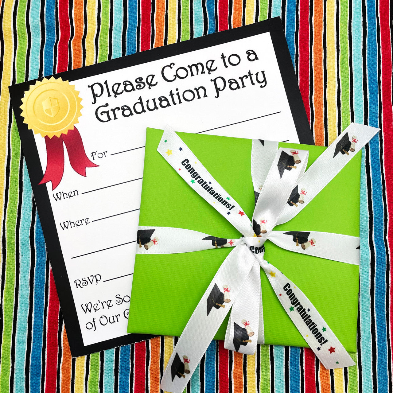 Graduation ribbon word block for gift wrap, candy shop, party favors, cookies, sweets table, cake pops, printed on 5/8"  white satin