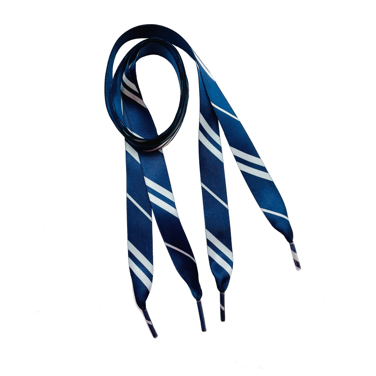 Satin Shoelaces navy blue and silver stripe print ideal for hip hop, dance team, sneaker junkie, cheerleading, wedding, wizard in 36" and 44" lengths