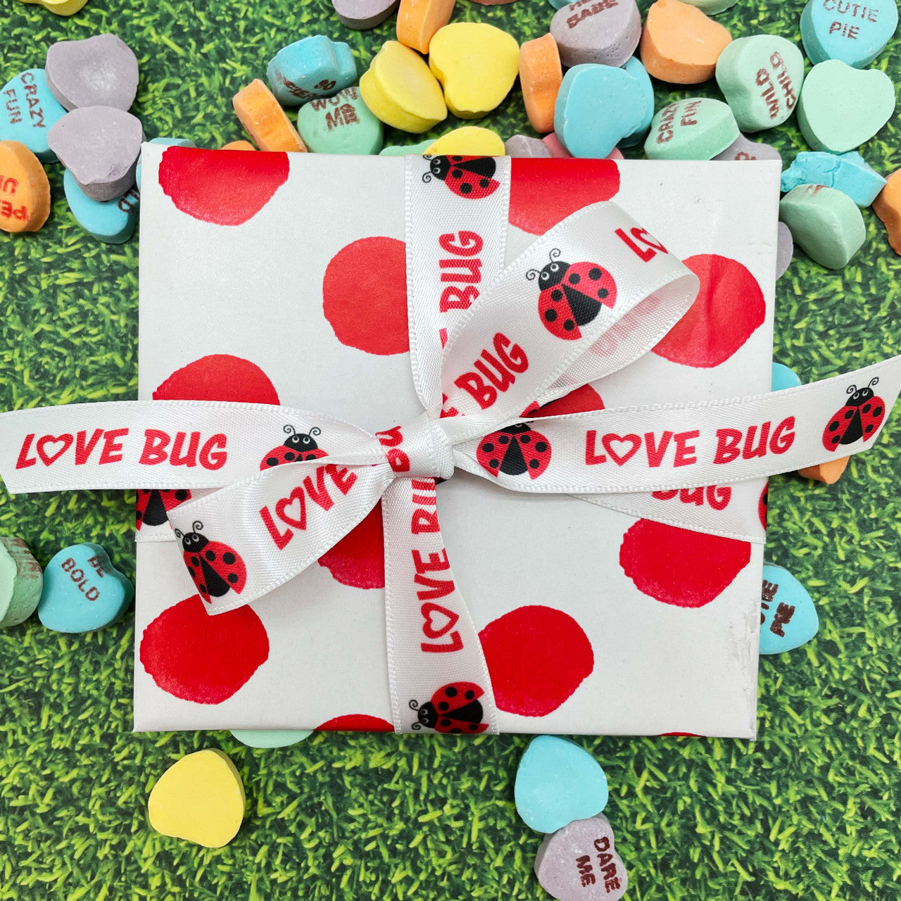 Our sweet little love bugs ribbon makes a gift extra fun!
