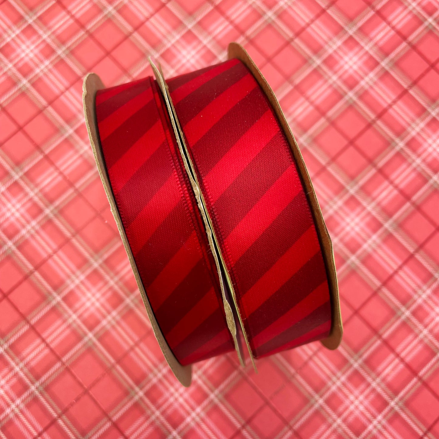 Dark Red Stripes Ribbon printed on 5/8" and 7/8" Hot Red Single Face Satin ribbon