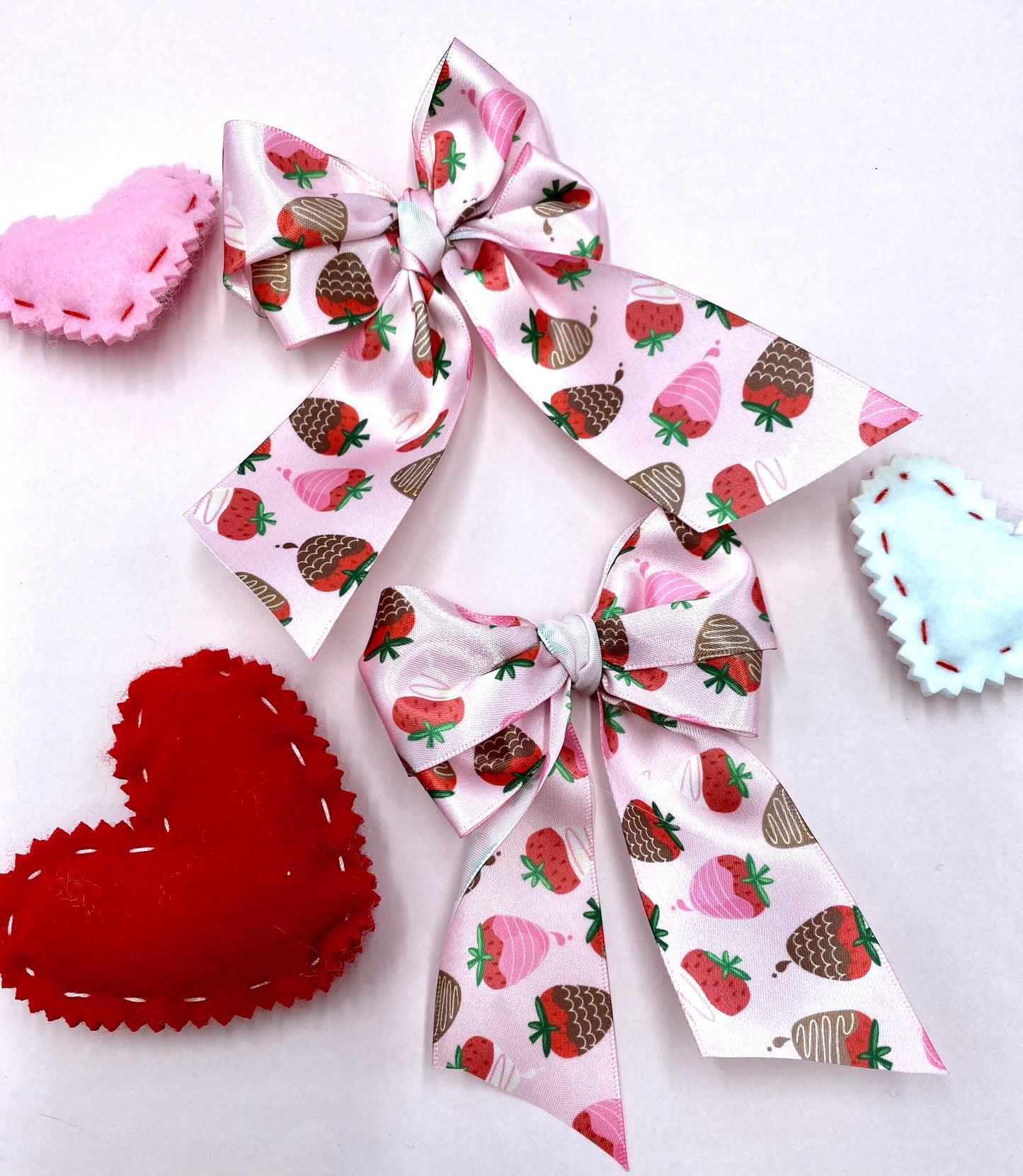 Valentine ribbon Chocolate covered strawberries printed on 1.5" light pink single face satin