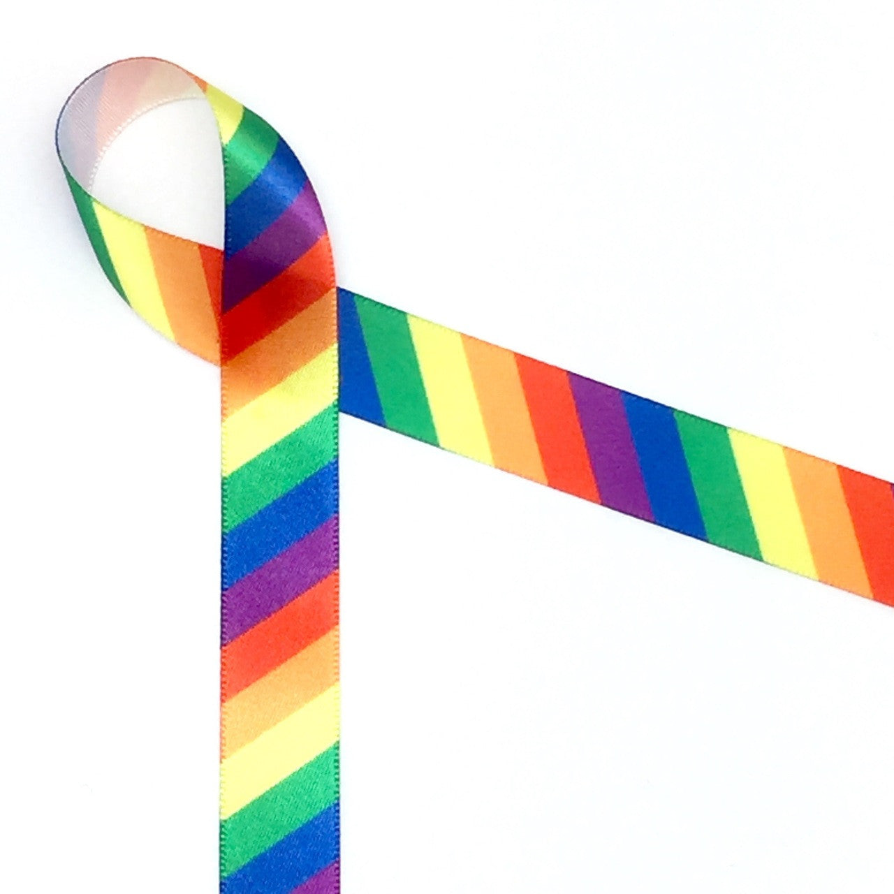 Rainbow Stripe Ribbon on 5/8 White Single Face Satin Ribbon