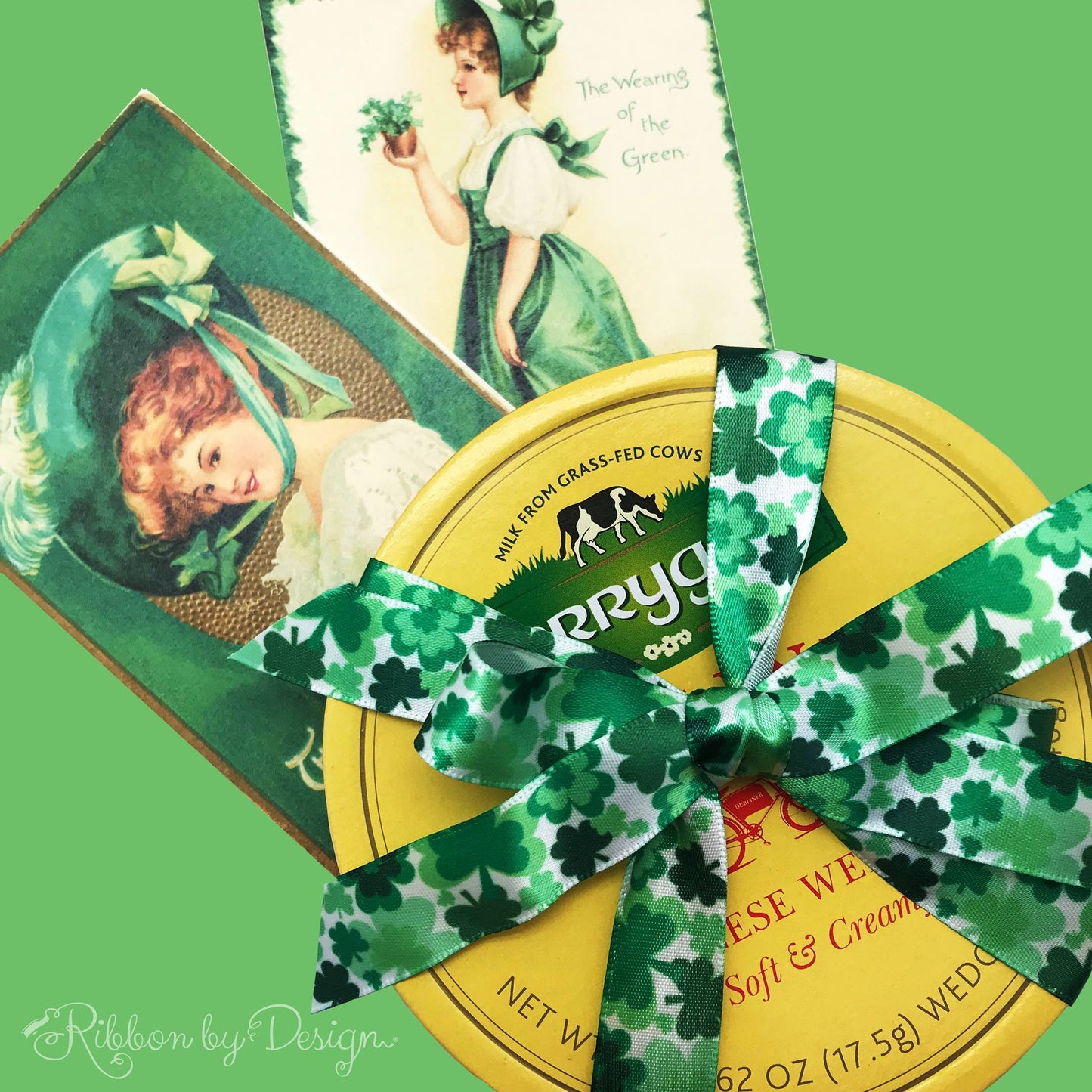 Shamrock ribbon for St Patricks Day, party favors, sweets tables, candy shops, cookies, cake pops, printed on 5/8" white satin