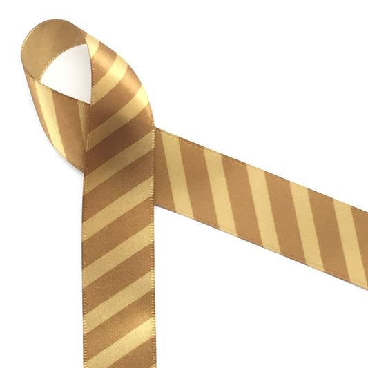 Caramel Stripes on  7/8"gold single face satin  ribbon, 10 Yards