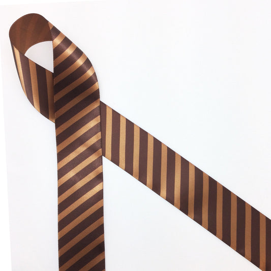 Diagonal striped chocolate brown on 1.5" brown ribbon, 10 Yards