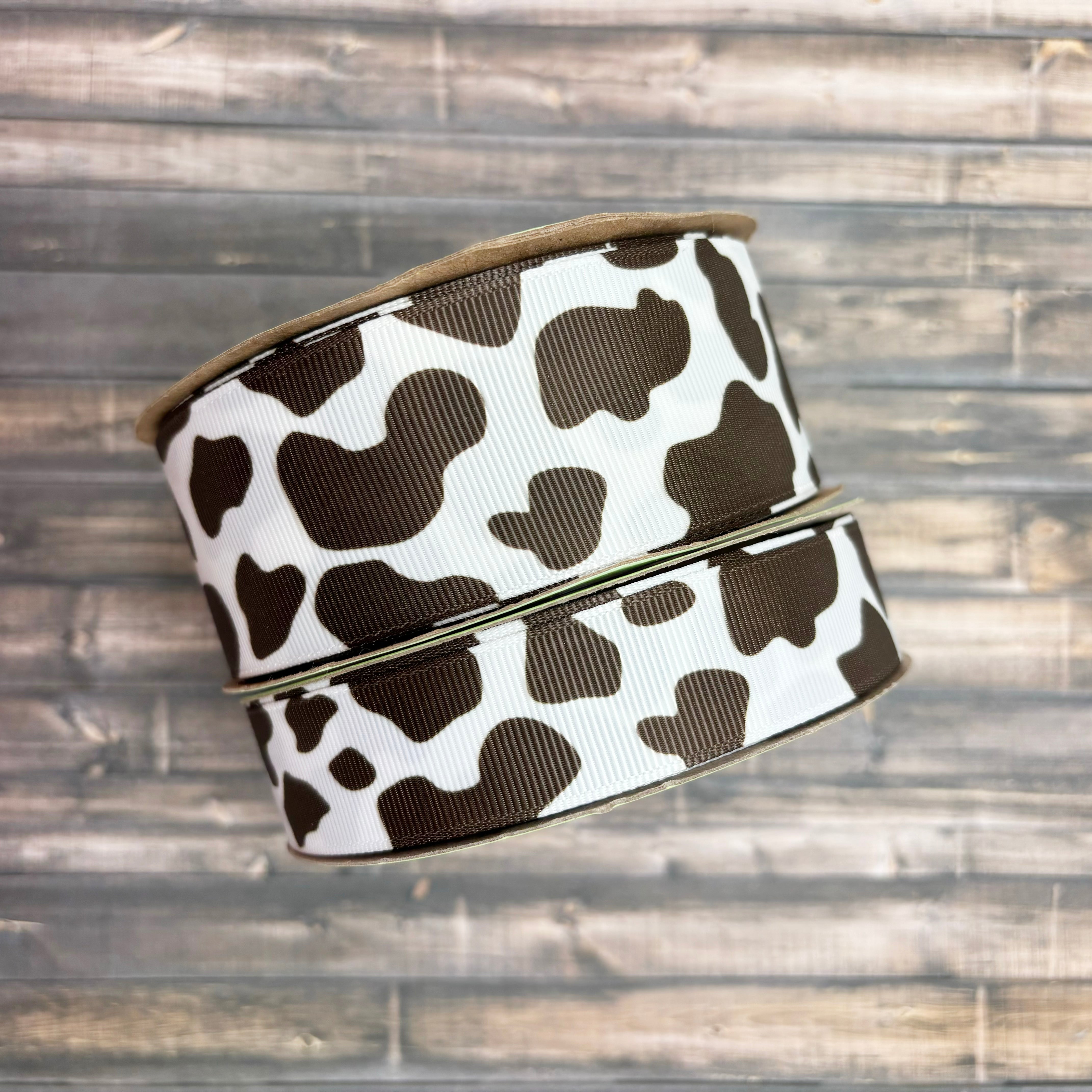 Cow Print Ribbon Brown And White Printed On 7 8 And 1 5 Satin And G cow-print-ribbon-brown-and-white-printed-on-7-8-and-1-5-satin-and-g