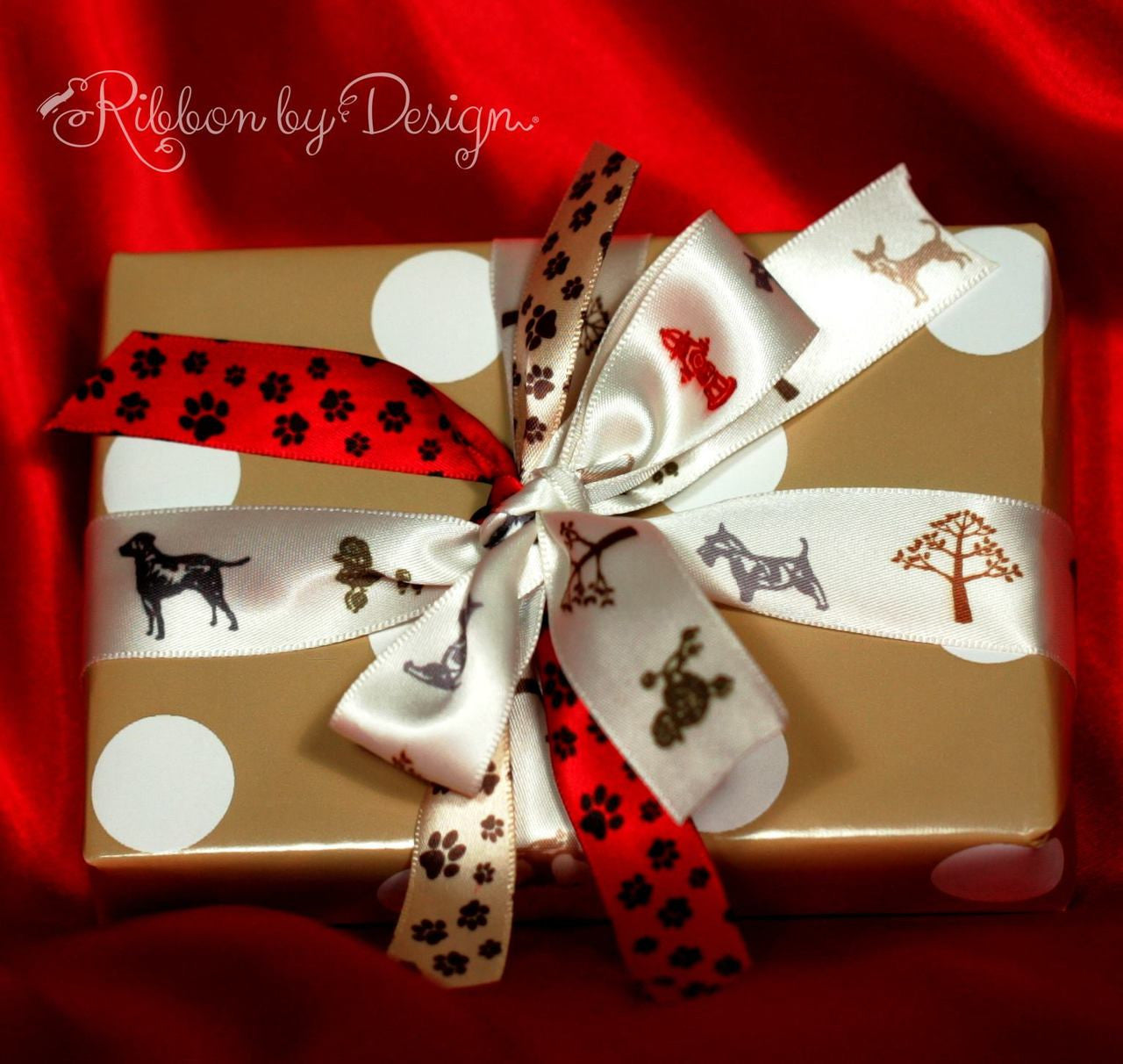 Our ribbon mix or Paw Prints and Dogs on Parade work so well together to make the perfect pet present!