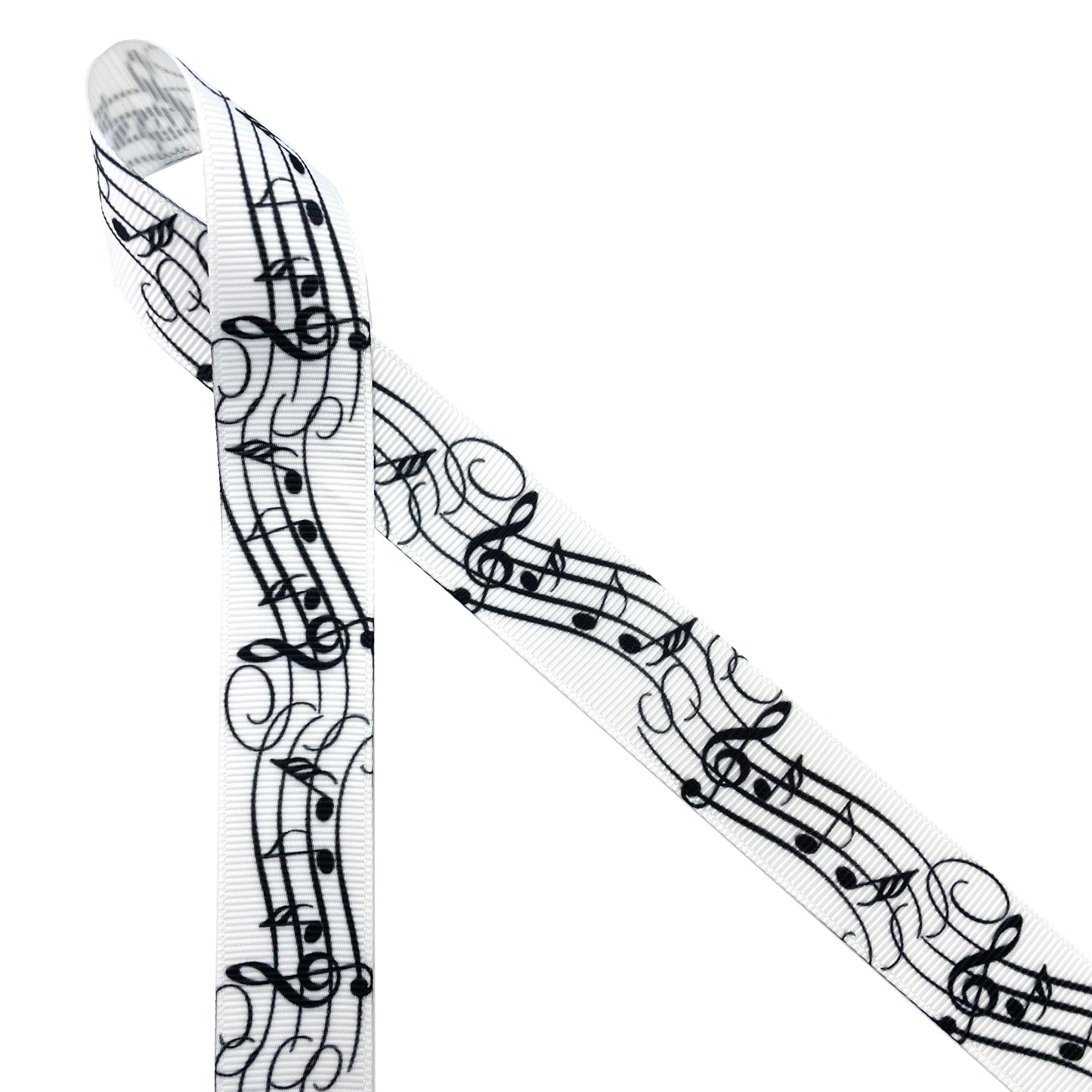Musical Notes Ribbon in black on 5/8" white single face satin and grosgrain