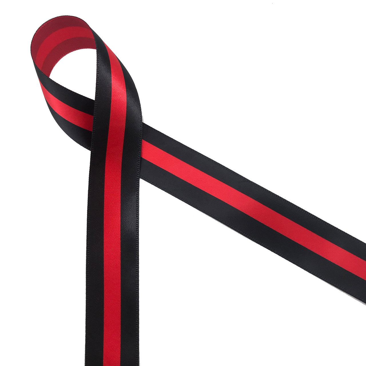 Firefighter thin red line ribbon for lapel pin, memorial service, funeral,  Mass, floral pieces, printed on 7/8 red satin