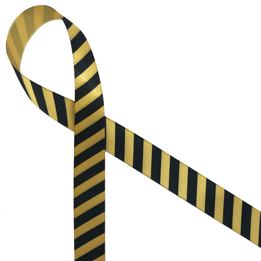 Black stripes on 5/8" dijon gold single face satin make a bold formal statement on any special gift or favor!