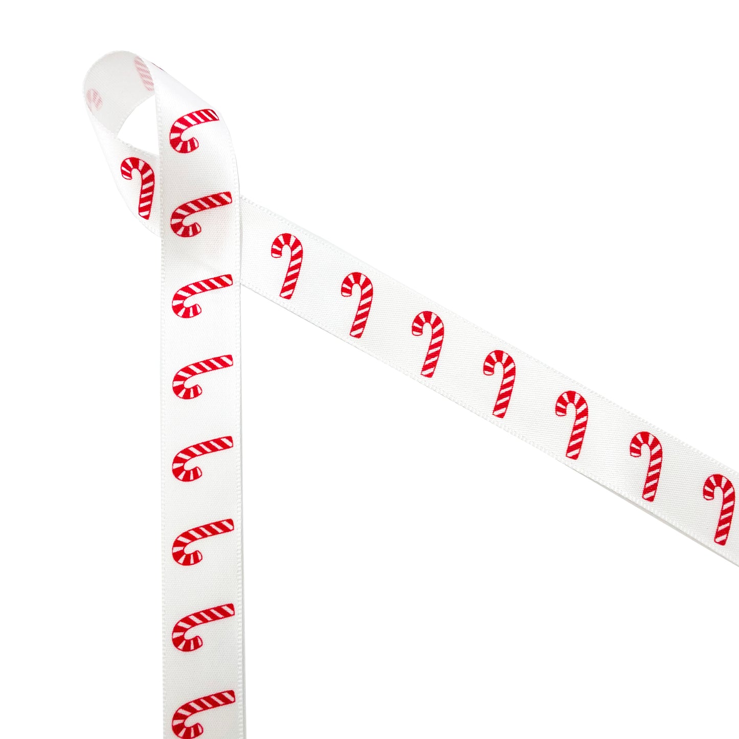 Candy Canes Ribbon on 5/8 white single face satin