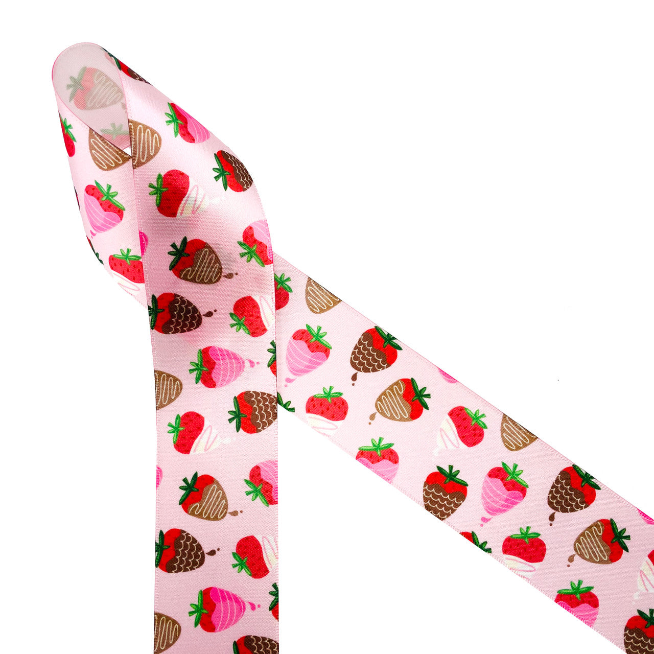 Valentine ribbon Chocolate covered strawberries printed on 1.5