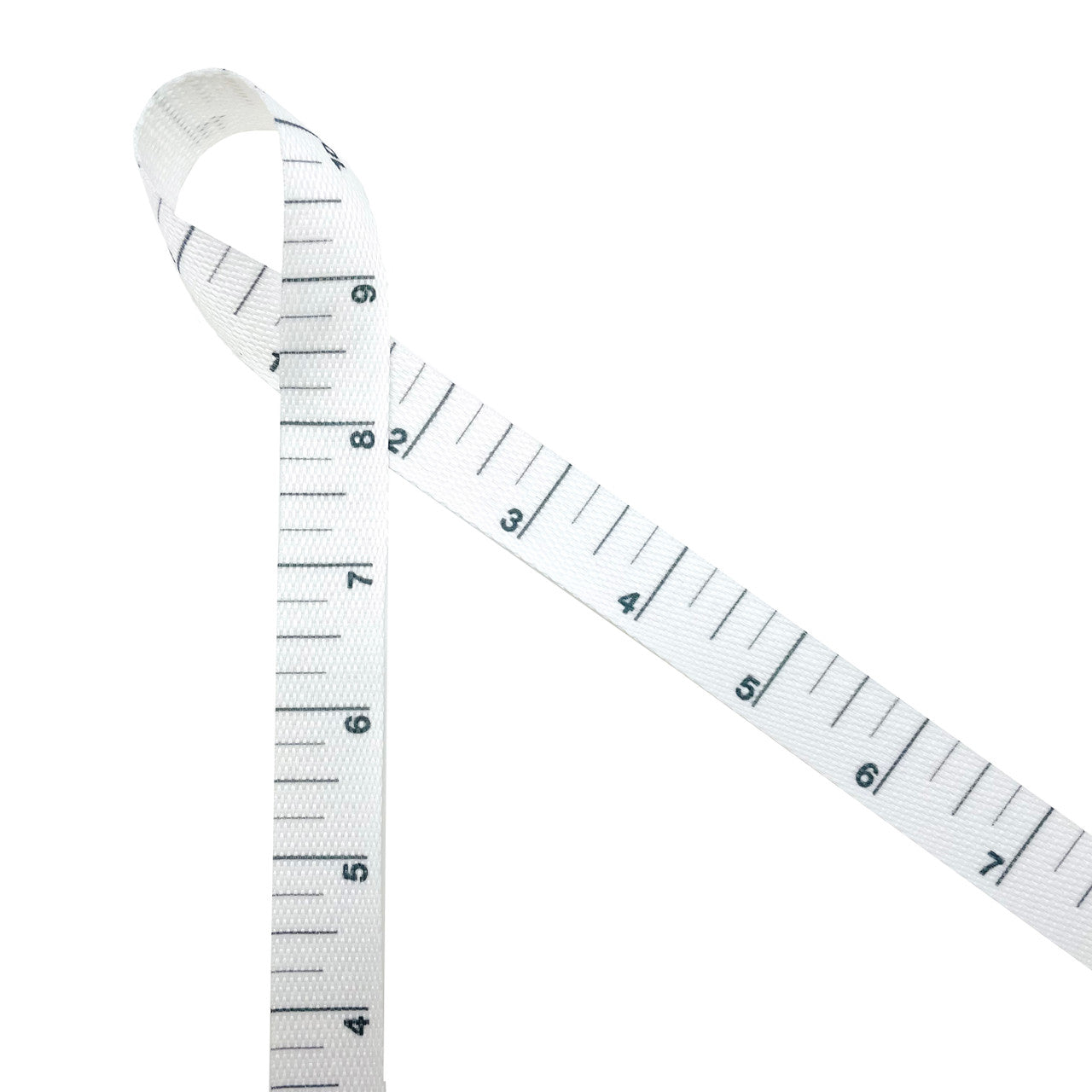 Measuring tape ribbon ruler ribbon in black printed on 1 white woven  ribbon, 10 yards
