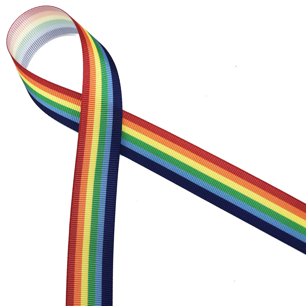 Rainbow Stripes Ribbon on 7/8 white grosgrain