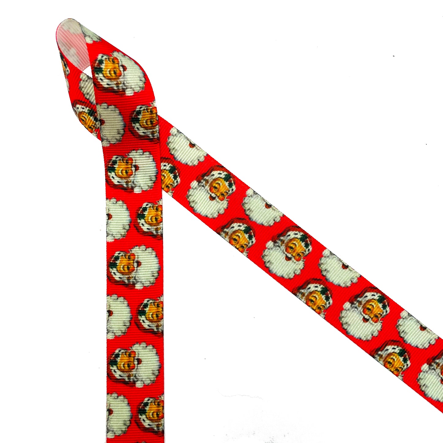 Vintage Santa Claus Ribbon on a red background  printed on 7/8" White Single face satin and grosgrain