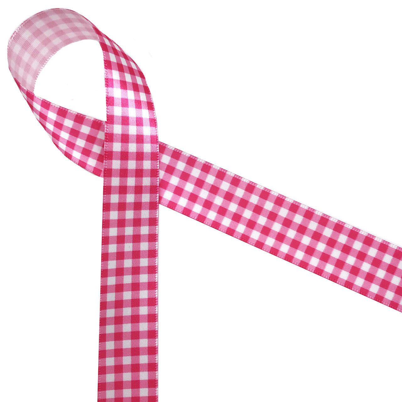 Hot Pink Gingham ribbon printed on 7/8white single face satin