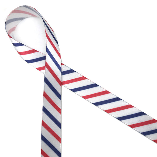 Patriotic ribbon red, white and blue printed on 5/8" satin