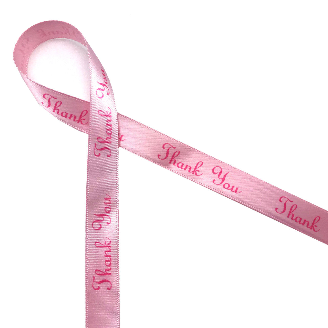 Thank You in Deep Pink on 5/8Lt. Pink Single Face Satin Ribbon, 10 Yards