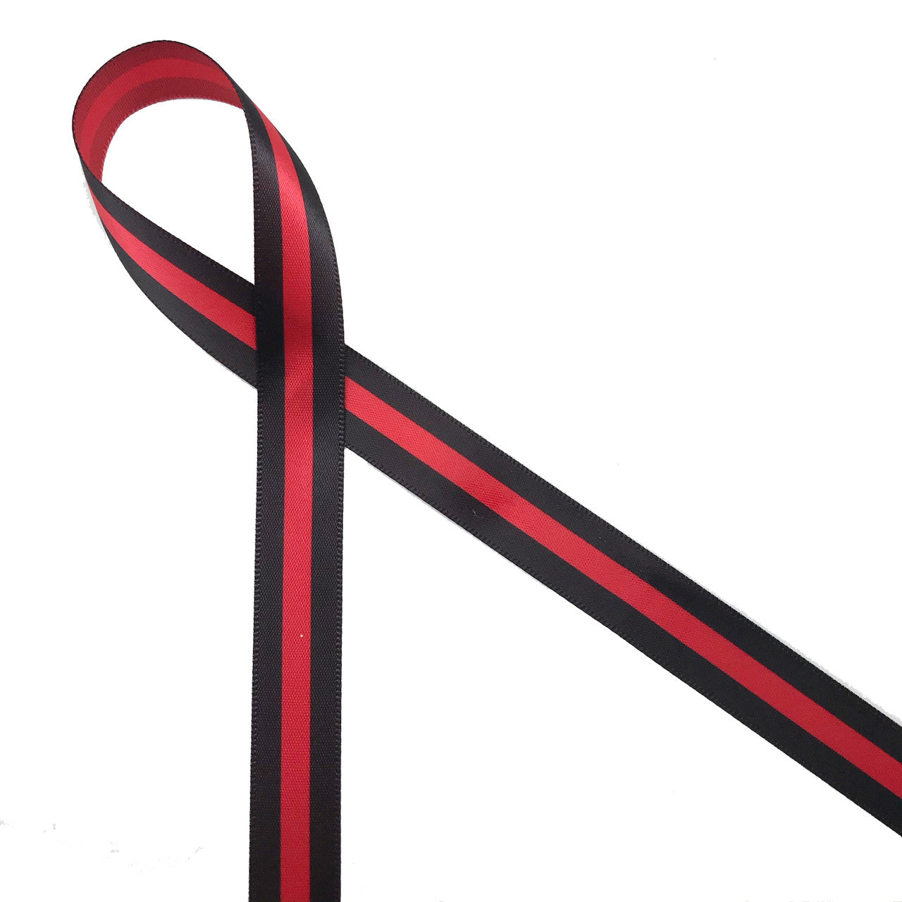 Firefighter Thin Red Line Ribbon, black lines printed on 5/8 Red single  face satin
