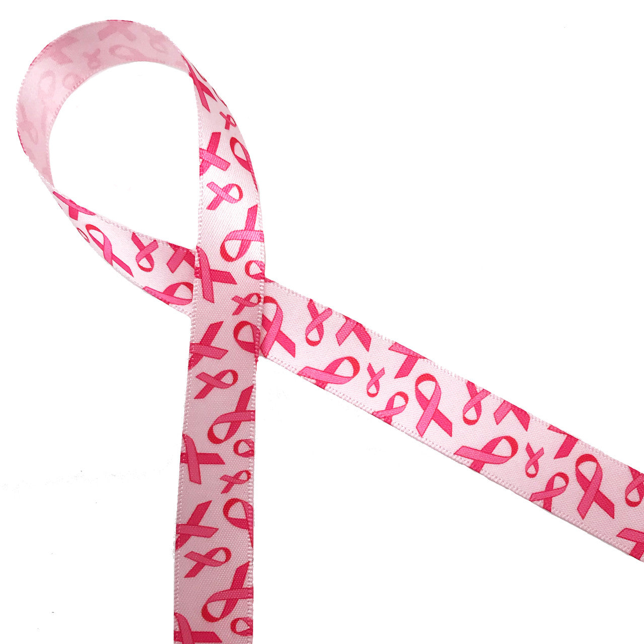 Breast Cancer Awareness ribbon printed on 5/8 pink single face satin
