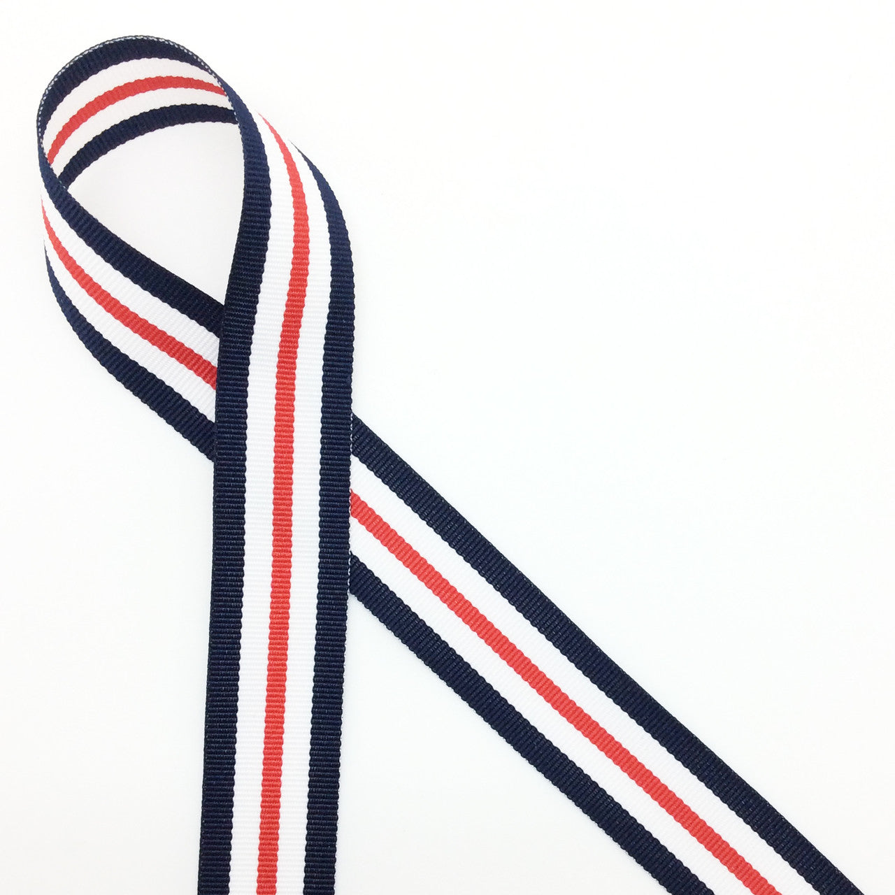 Stripes of red white and blue on 7/8 white grosgrain, 10 Yards