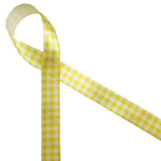 Yellow Gingham check ribbon on 5/8" white single face satin