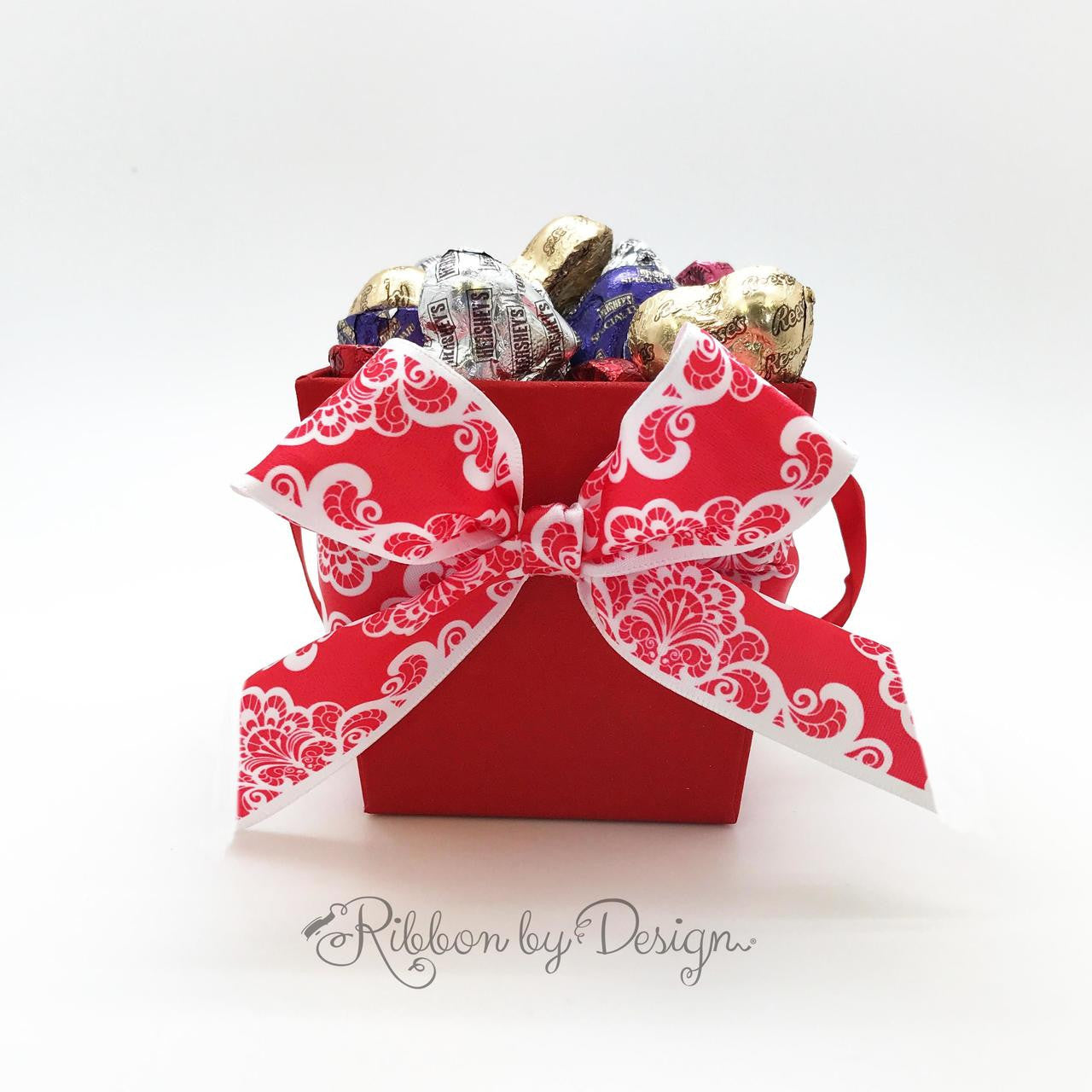 This little box of candy is made so very pretty with our 1.5" wide Love Lace bow!