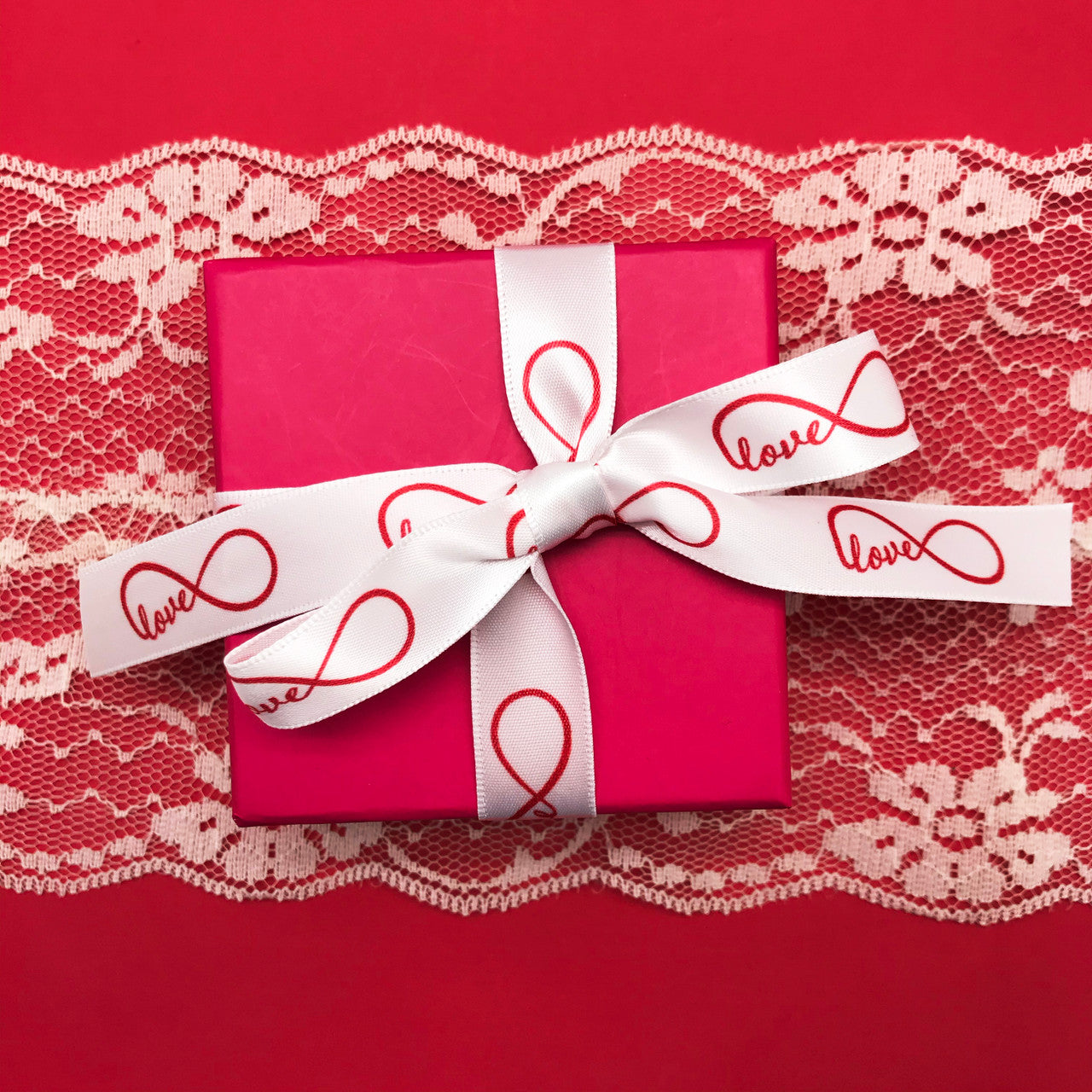 Our infinity loo[ ribbon makes a perfect bow on that special Valentine gift!