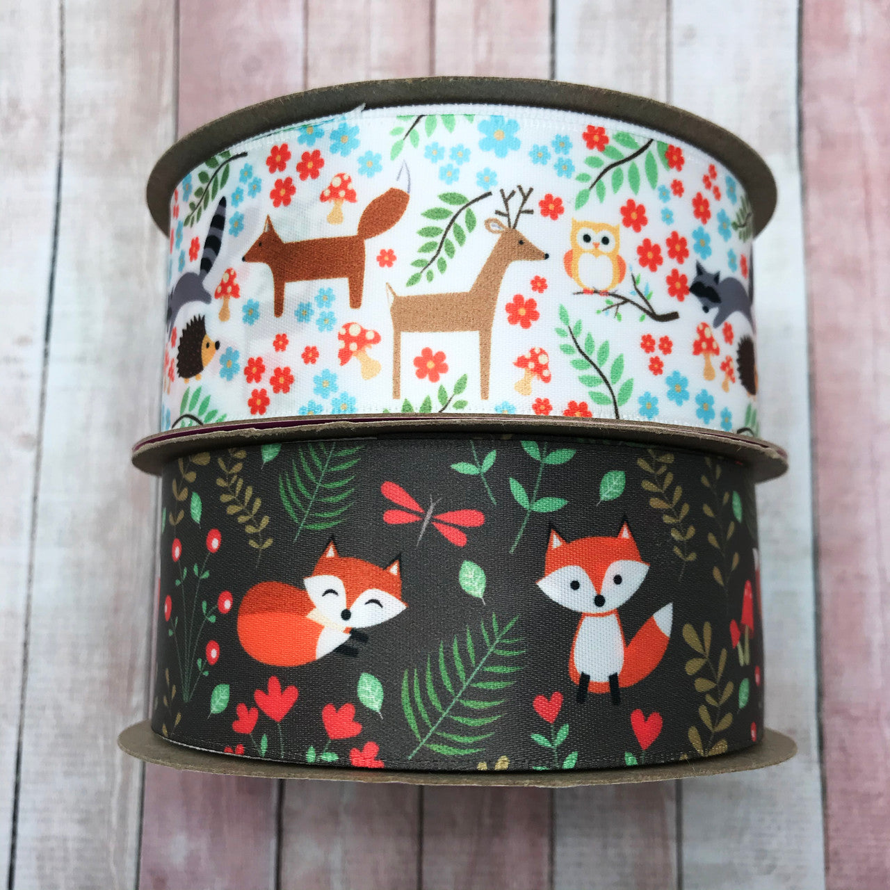 Pair these two woodland animal themed ribbons to create the perfect Woodland animal party, craft,  quilting  or sewing project! All our ribbon is washable, can be ironed and will not fade peel or flake!