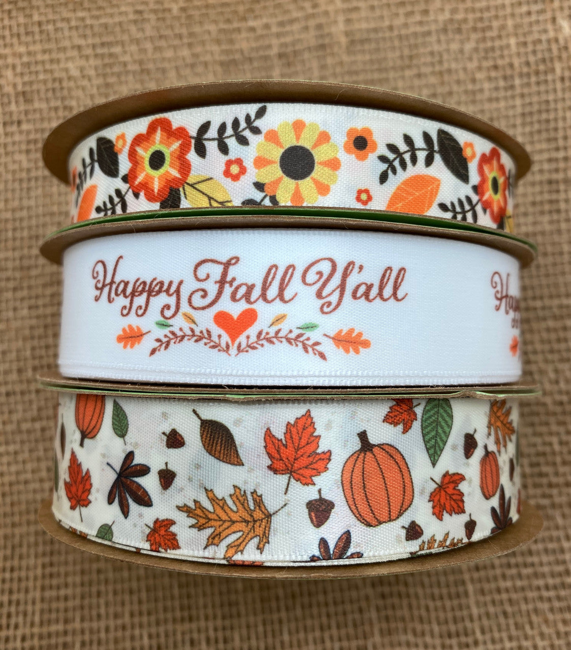 Mix and match Happy Fall Ya'll with our Boho floral and Fall leaves for a beautiful selection of Fall themed ribbons for your creative moments!