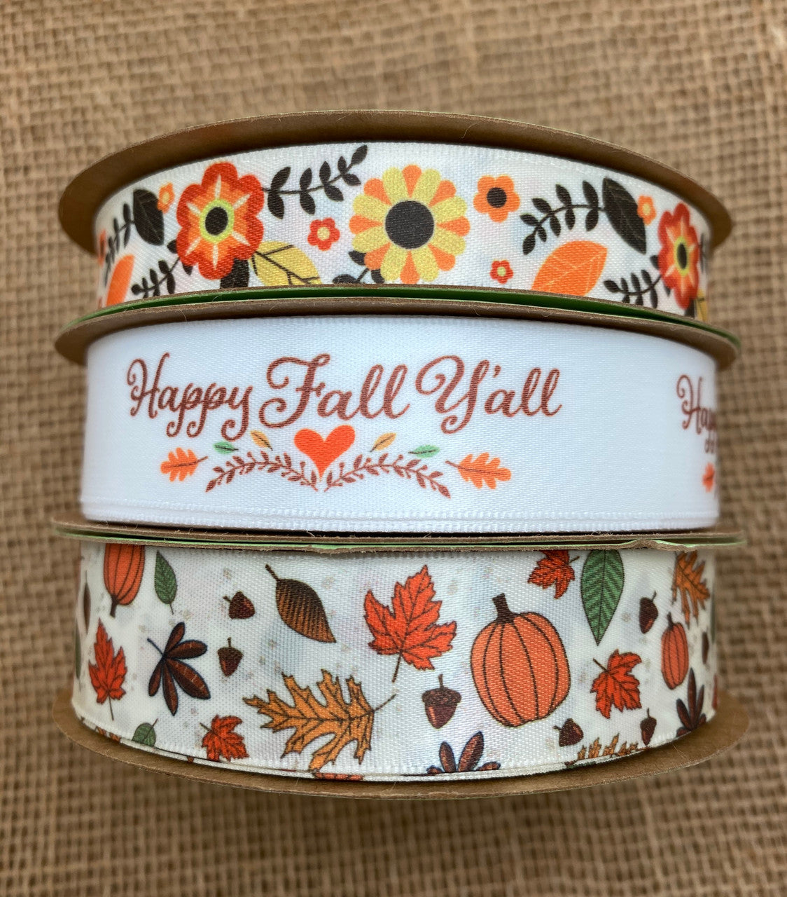 Large Fall Ribbon Happy Fall Ya'll in rusty brown printed with elements of Fall printed ...
