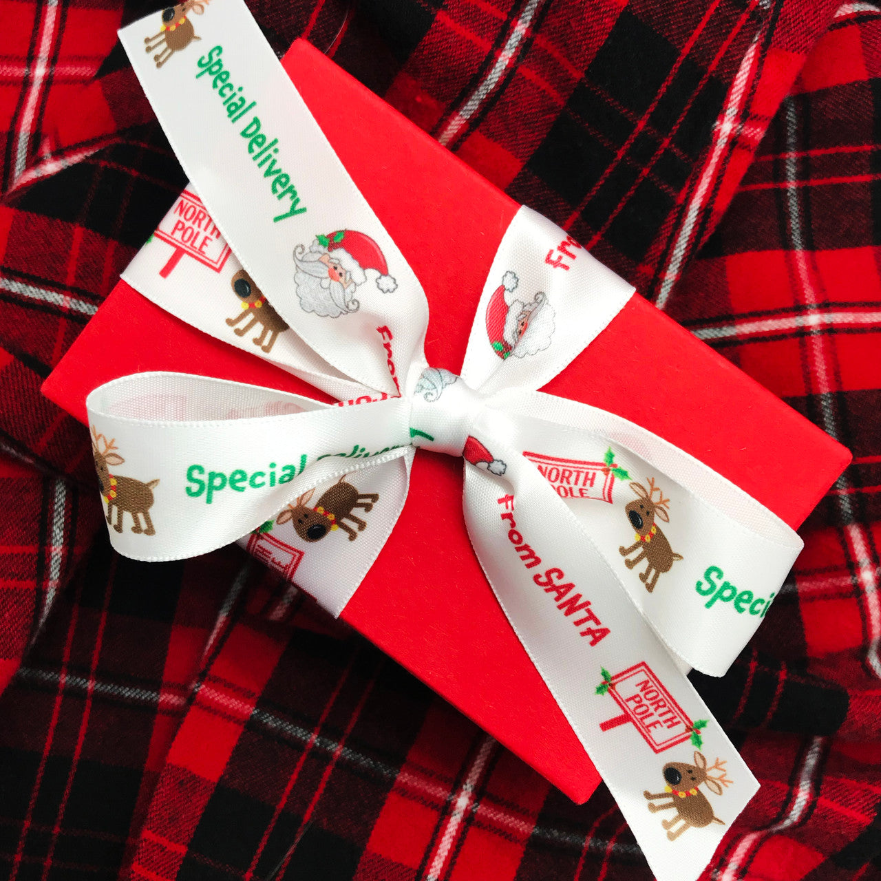 Our Special Delivery from Santa ribbon looks like it came straight from the North  Pole when tied on a gift!