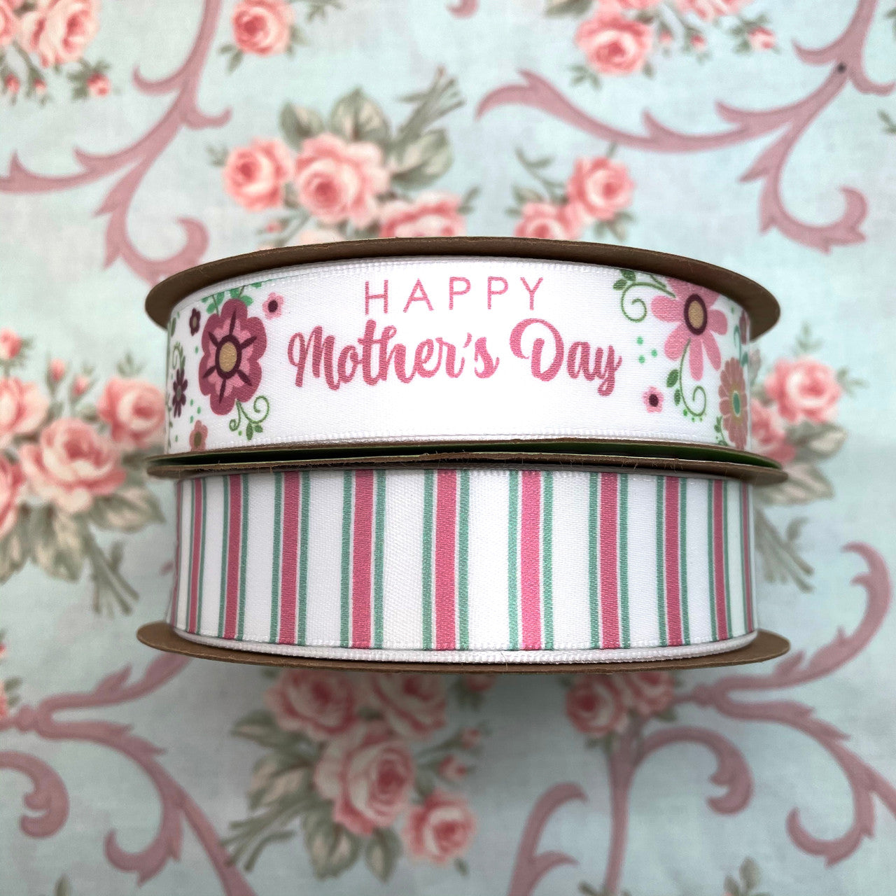 Mix our pink and sage stripes with our Happy Mother's Day ribbon! Mom will love the attention to detail to make her day extra special!