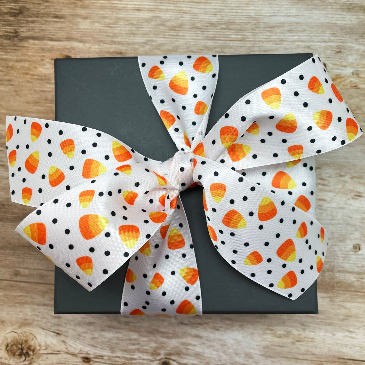 Our candy corn ribbon ties such a pretty bow for gift wrap and hair bows!