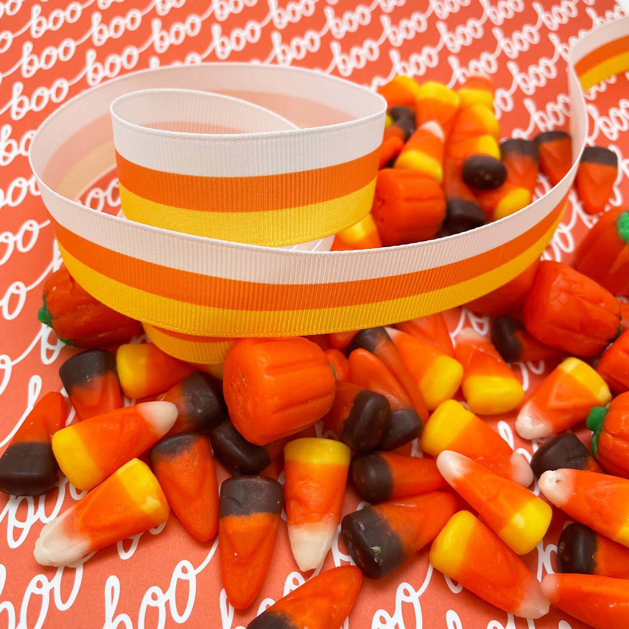 Candy corn ribbon is the perfect addition to any Halloween or Fall project!