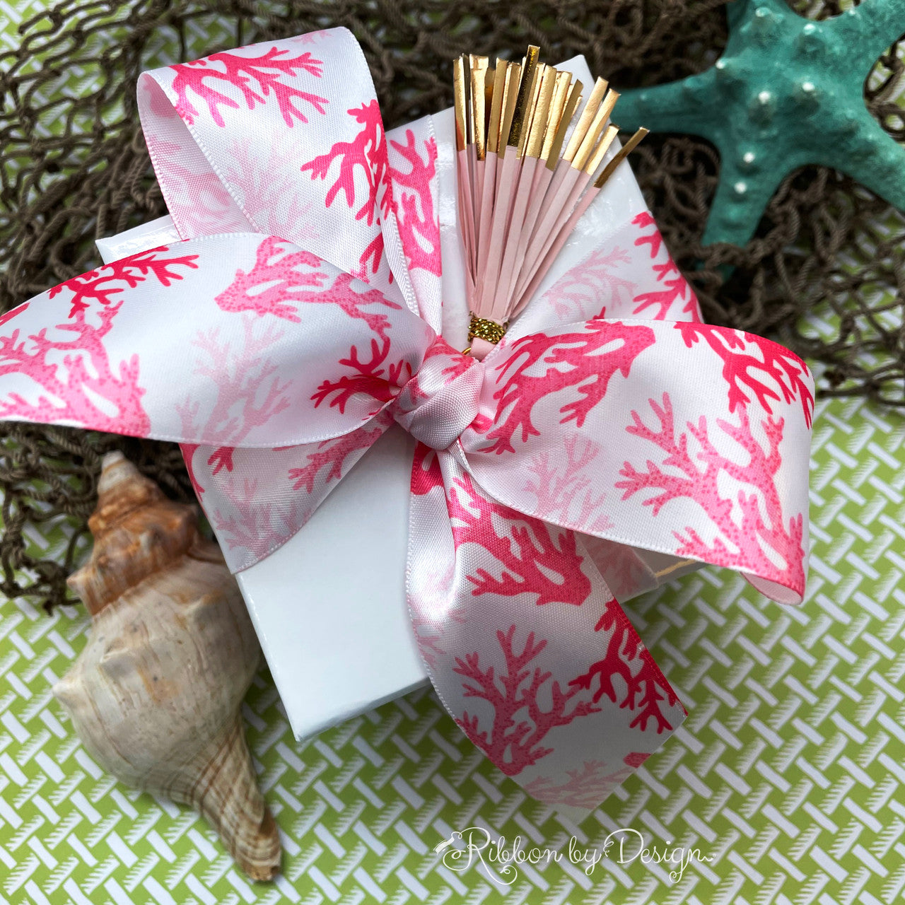 Our  pink coral reef ribbon makes such a pretty bow for this tropical themed party!