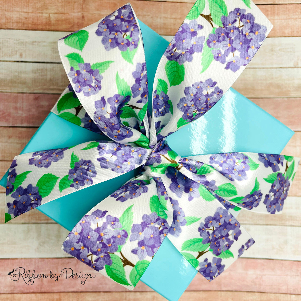 Make a beautiful bow on a perfect Summer gift with our beautiful hydrangea ribbon!