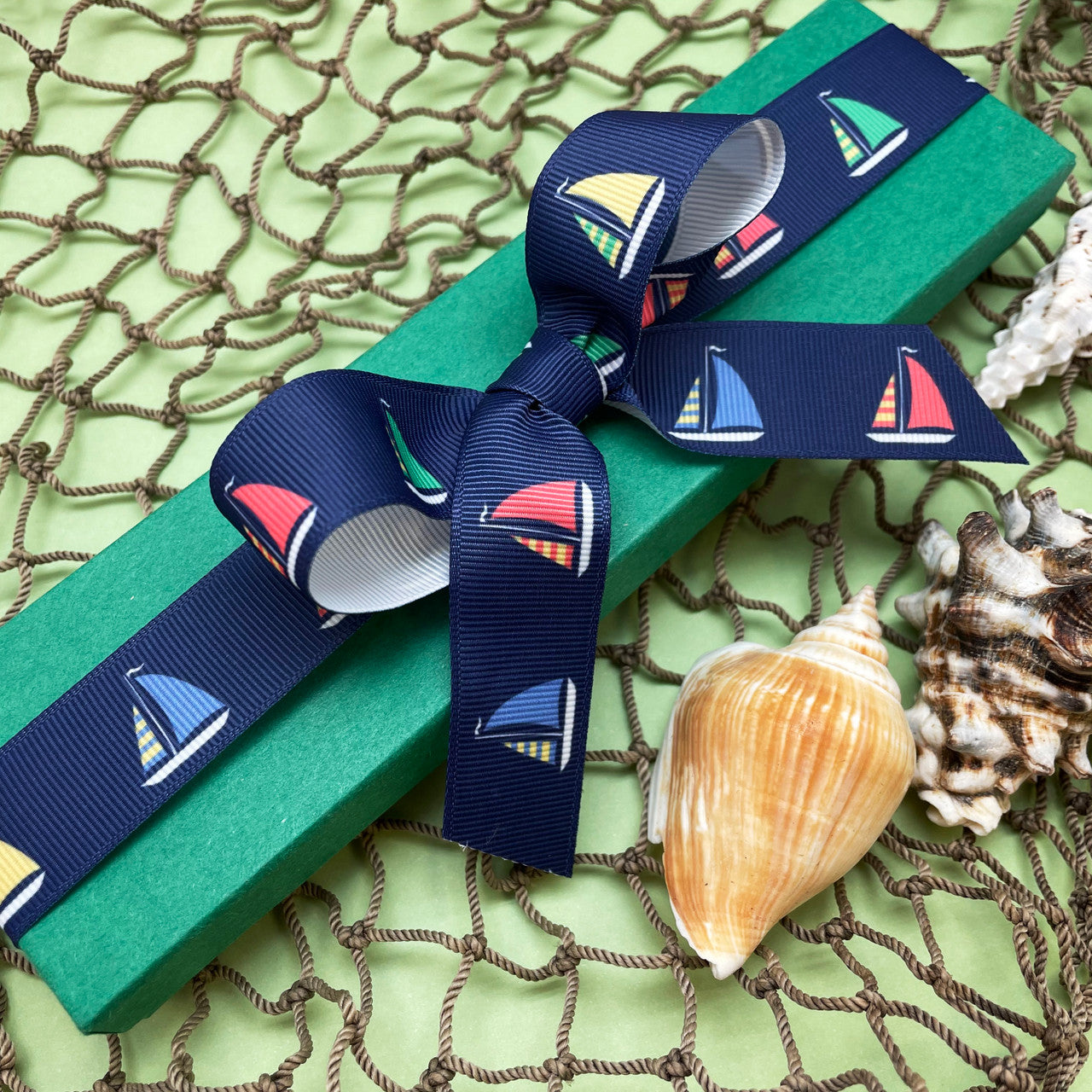Sailboat ribbon printed on 7/8" grosgrain