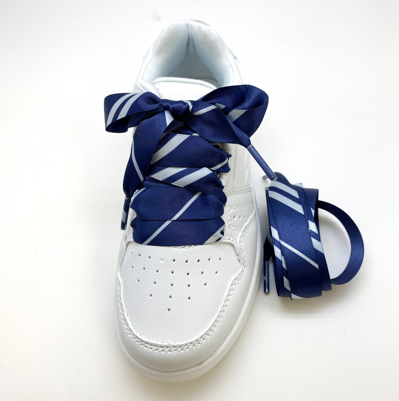 Lace your shoes with  our fun navy blue and silver stripe wizard  design!