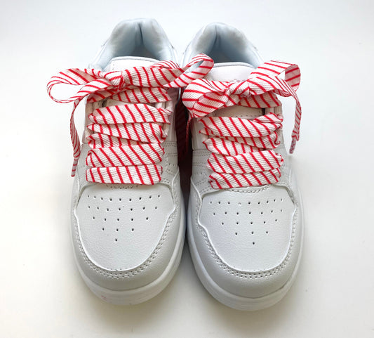 Red and White Striped Shoelaces 45" long