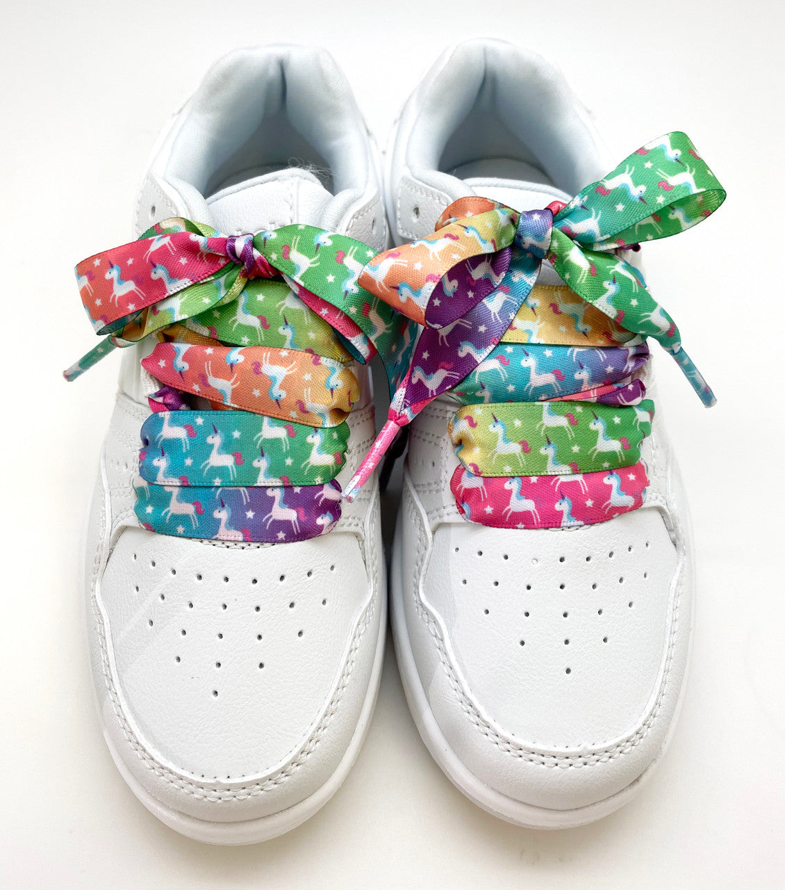 Satin shoelaces Unicorn  design is perfect for adding some fun and fashion to your sneakers! This is a great shoelace for fun dance shoes, wedding shoes, cheerleading and recitals! All our ribbon shoelaces are printed using dye sublimation technology and can be washed, ironed and re-used! All our laces are designed and printed in the USA