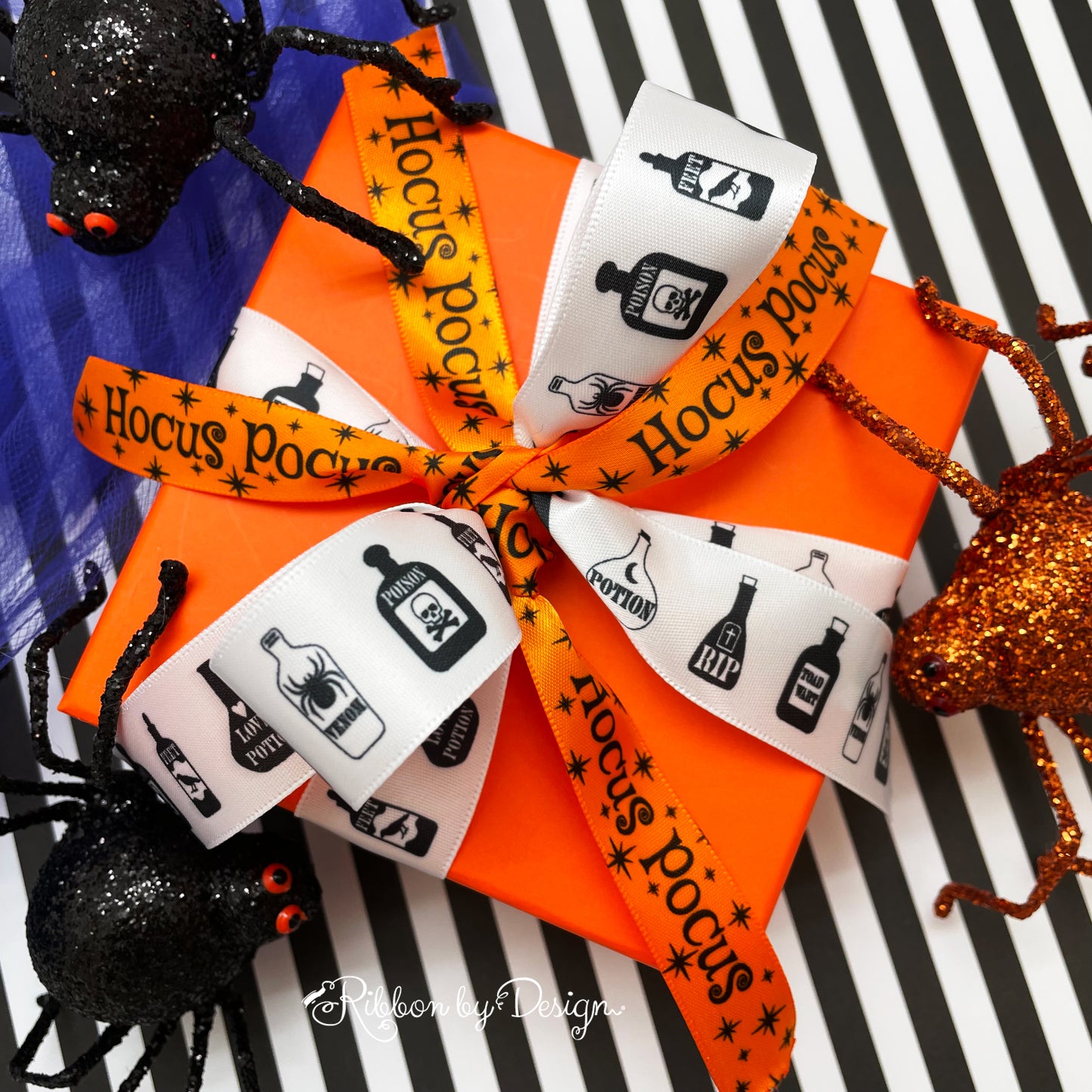 Mix and match our Hocus Pocus ribbon with Potion Bottles for a truly magical Halloween gift wrap!