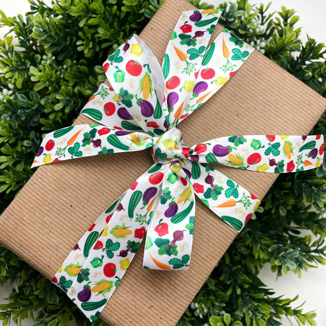 Our 7/8" veggies ribbon makes for a beautiful brown paper package tied with colorful veggies, better than string!