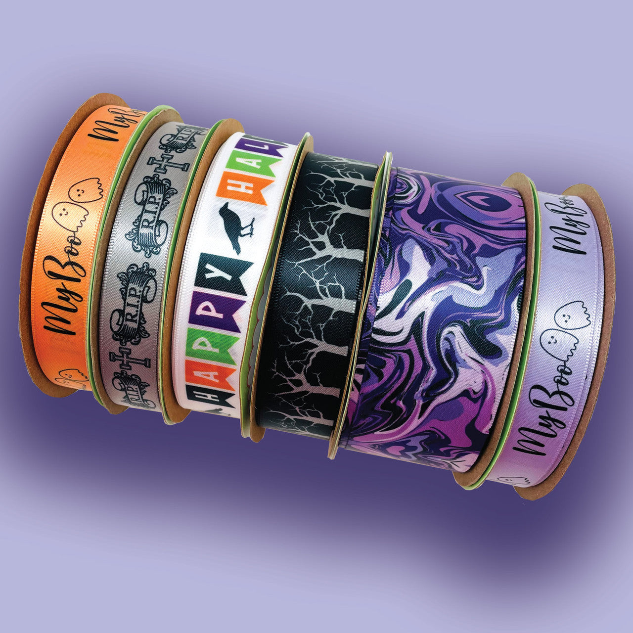 Mix and match our purple marbled ribbon with our Halloween collection to create a spooky look!