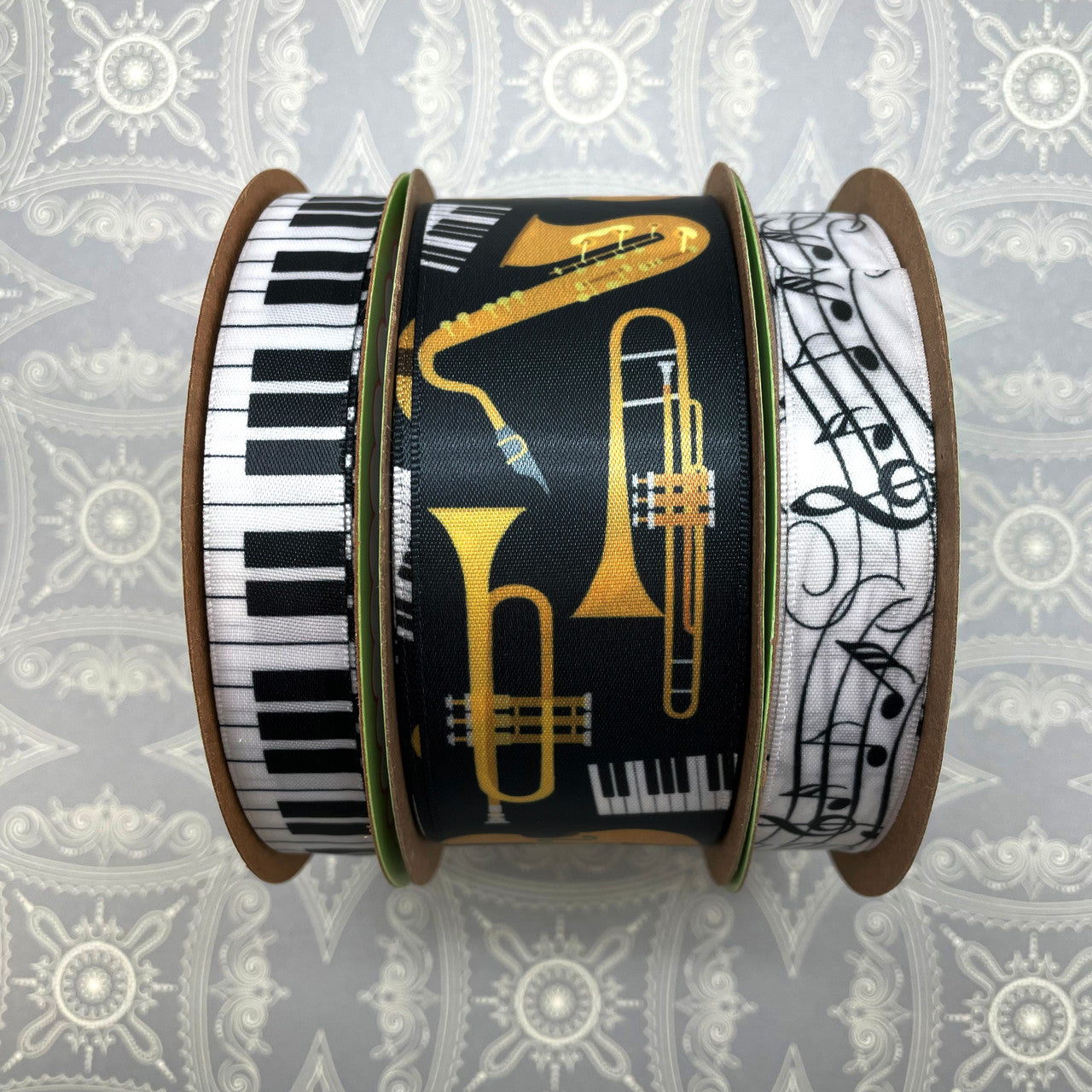 Pairing our Musical Instruments ribbon with our keyboard and music notes ribbons will make the perfect gift or music themed party decor!