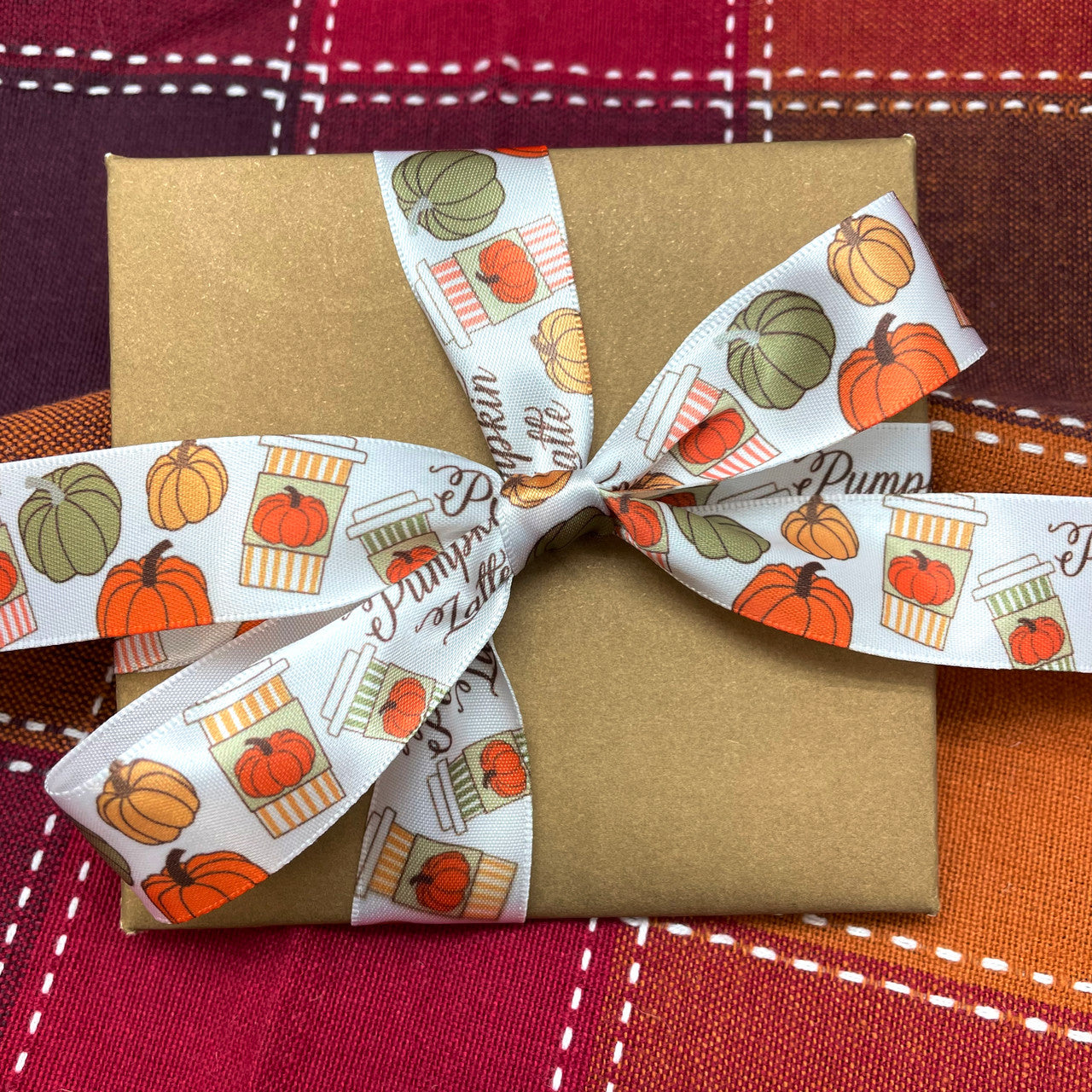Tie a coffee gift with our Pumpkin Latte ribbon for the everything pumpkin spice person in your life!