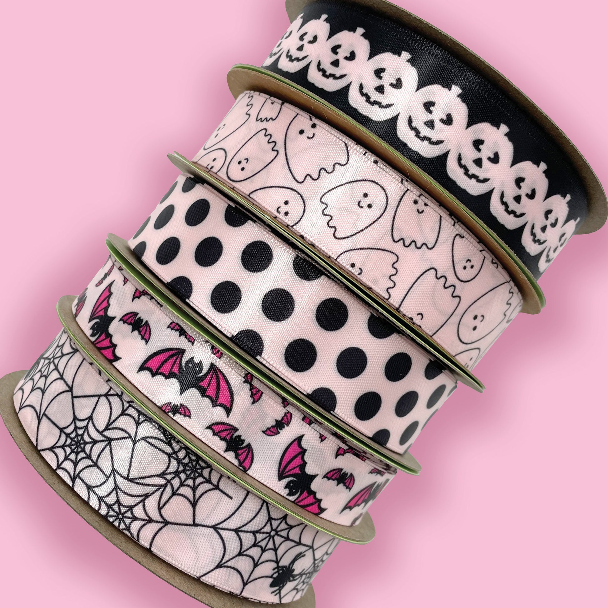 Ghost ribbon baby ghost outlined in black printed on 7/8