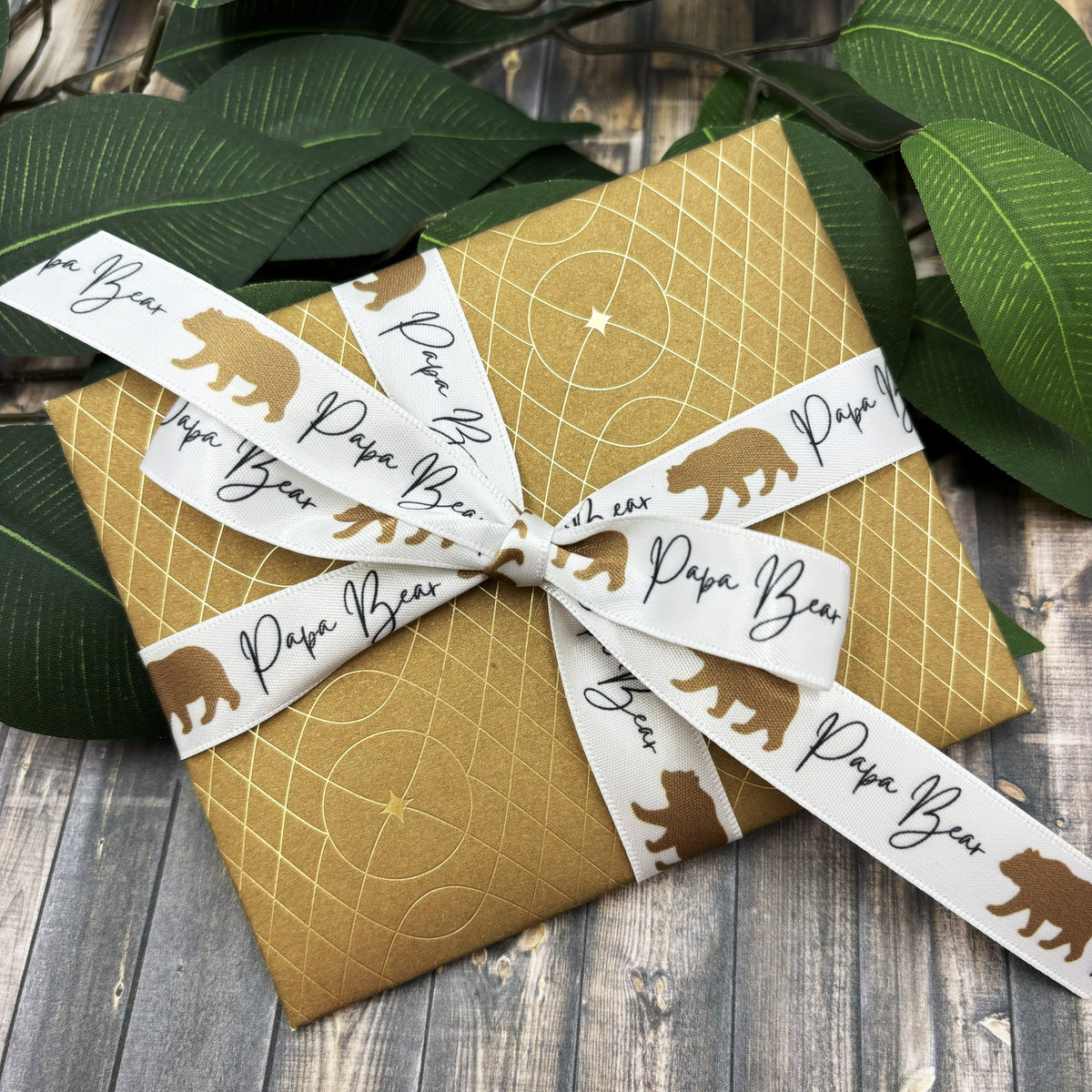Father Day Riben Father's Day Ribbon Papa Bear in script with a brown bear printed on 5