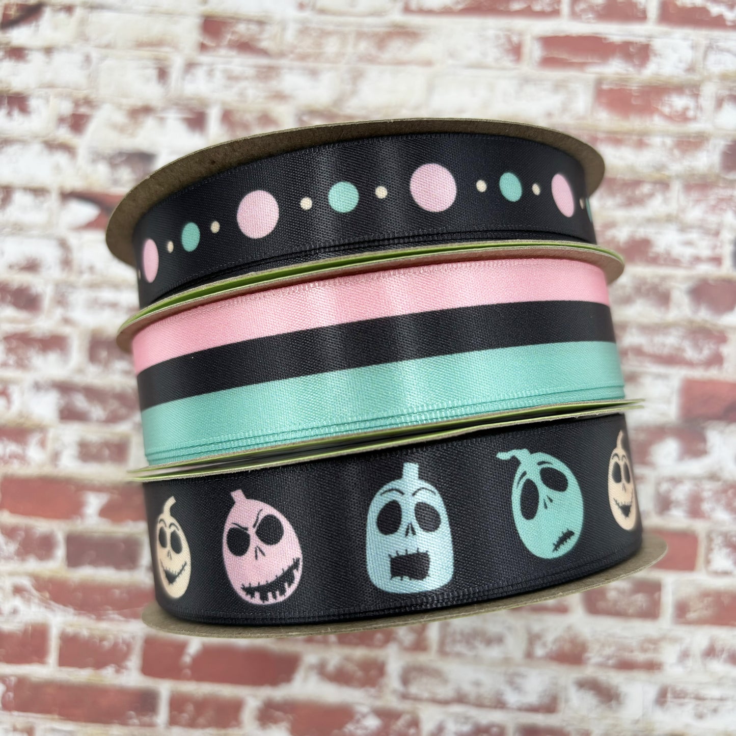 Halloween dots in two variations pastels with purple and tradtional with black printed on 5/8" satin