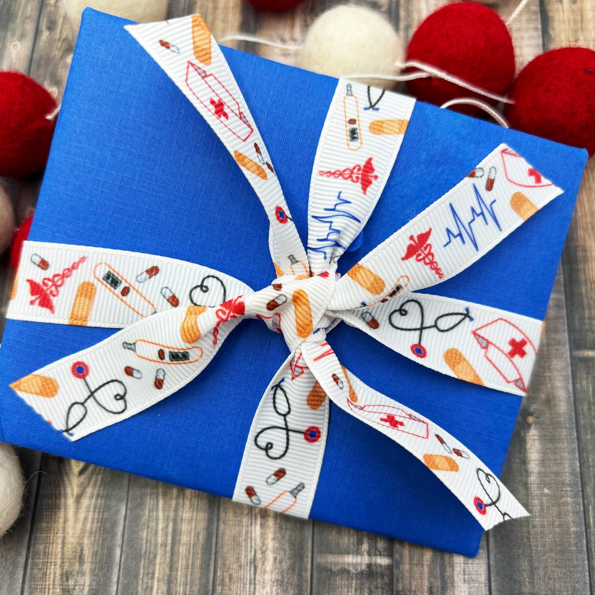 May Medical Ribbons Nurse ribbon featuring medical elements printed on 5/8